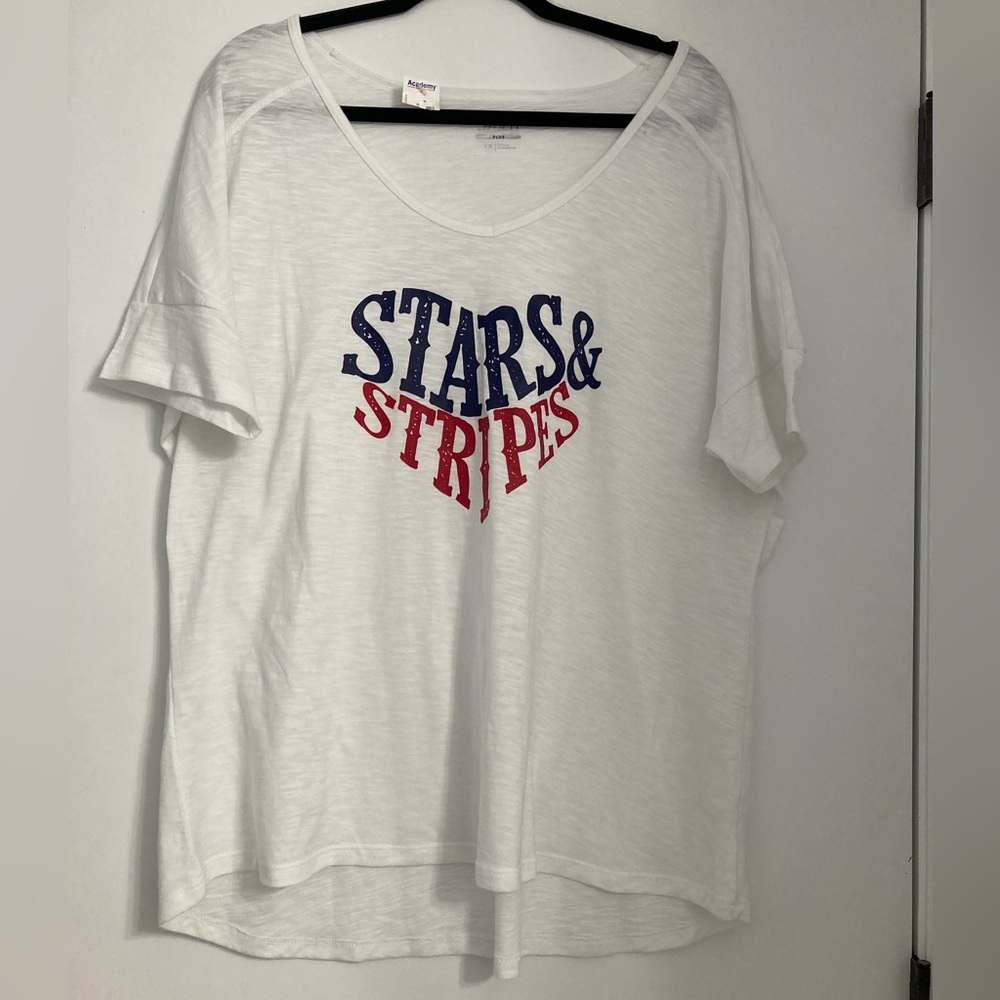3 for $25 Item Oversized 1x Patriotic Stars and Strips Red White & Blue T-Shirt